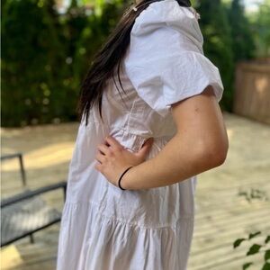 Aritzia Little Moon Classic White Puff Sleeve Dress